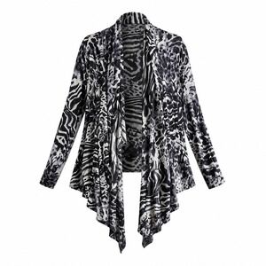 Isabel Women XL Gray Animal Print Mesh Open Front Cardigan Zebra Leopard